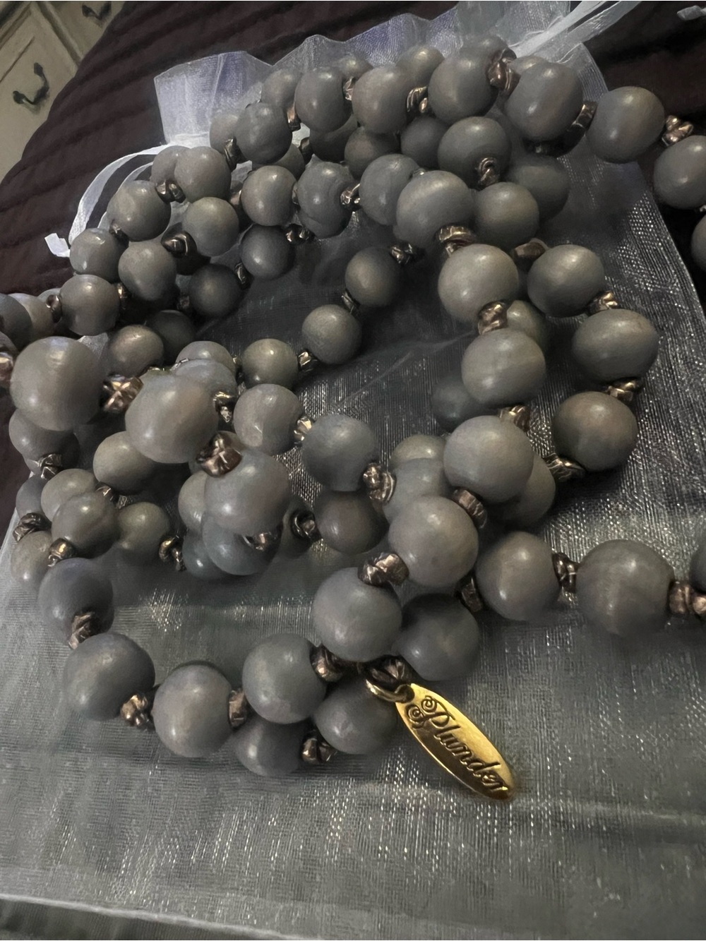 Plunder Gray Beaded Necklace with Gold Tag - Picture 3 of 5